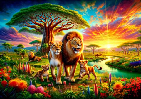 Art Çocuk Aslan Ailesi 200 Parça Puzzle